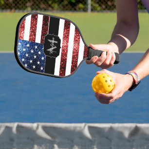 Raquette De Pickleball Drapeau rouge bleu faux scintillants parties scint