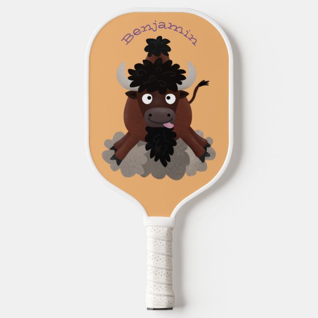 Raquette De Pickleball Drôle dessin animé de bison de buffle (Recto)