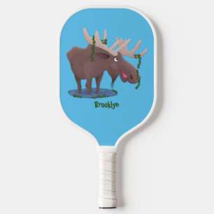 Raquette De Pickleball Drôle dessin animé d'orignal heureux