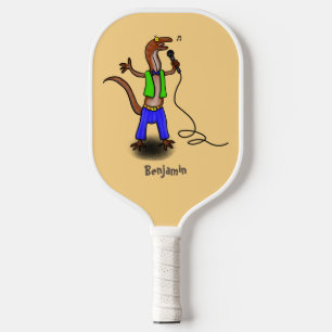 Raquette De Pickleball Drôle lézard chantant avec bande dessinée de micro