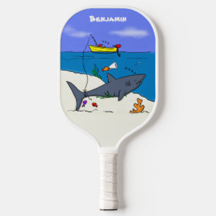 Raquette De Pickleball Drôle requin couché et dessin animé de pêche