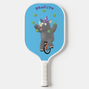 Raquette De Pickleball Drôle rhinocéros mignon jonglant sur monocycle