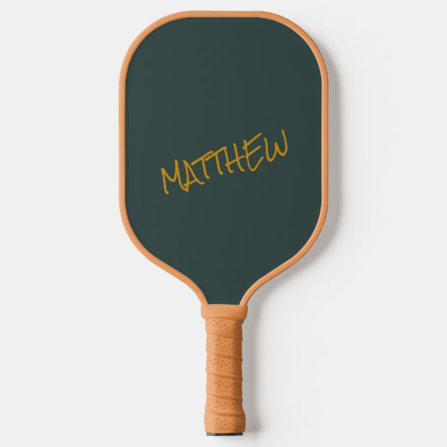 Raquette De Pickleball Écriture en lettres or moderne vert foncé (Recto)