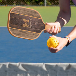 Raquette De Pickleball Elégance rustique Monogramme Texture bois
