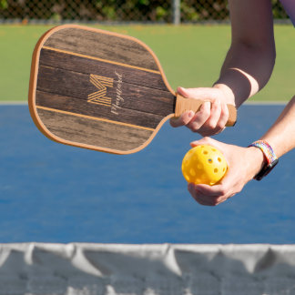 Raquette De Pickleball Elégance rustique Monogramme Texture bois