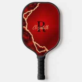 Raquette De Pickleball Élégant Agate rouge et noir Monogramme