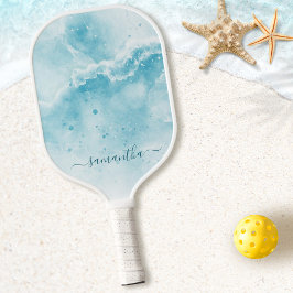 Raquette De Pickleball Elégant Aqua Blue Ocean Coastal Monogramme