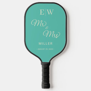 Raquette De Pickleball Élégant Awe aquatique simple avec Mariage Monogram