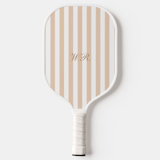 Raquette De Pickleball Élégant Beige Script chic Monogram Preppy (Verso)