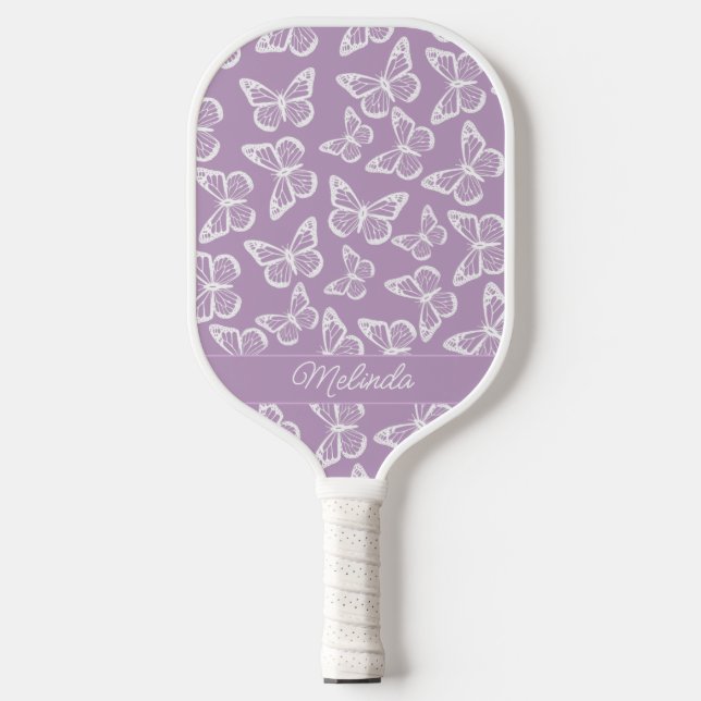 Raquette De Pickleball Elegant Boho Butterfly Pastel Purple Ajouter Votre (Recto)