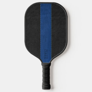 Raquette De Pickleball Élégant Cuir Vintage noir et bleu pointu