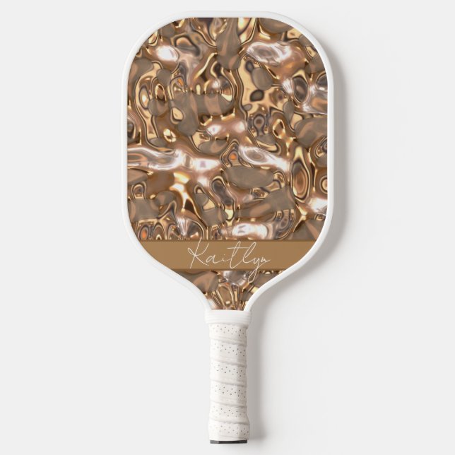 Raquette De Pickleball Élégant Glam Gold Stylish Nom manuscrit (Recto)