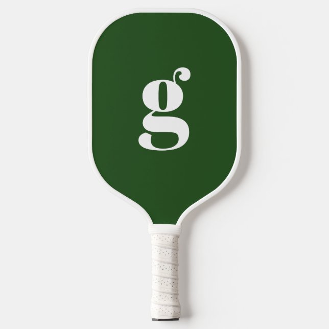 Raquette De Pickleball Élégant Gras Monogramme initial Pine Vert (Recto)