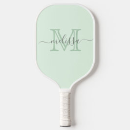 Raquette De Pickleball Élégant Mint vert Nom minimal et Monogramme