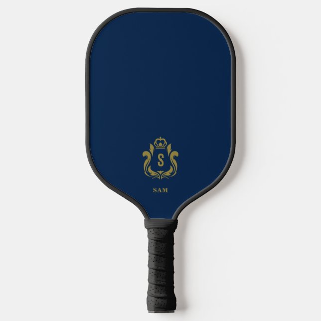 Raquette De Pickleball Élégant Monogramme bleu nuit (Recto)