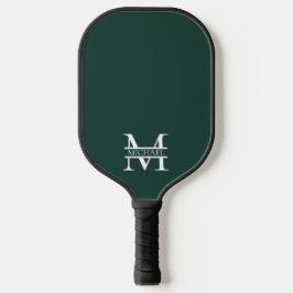 Raquette De Pickleball Élégant Monogramme et nom Emerald Green Personnali
