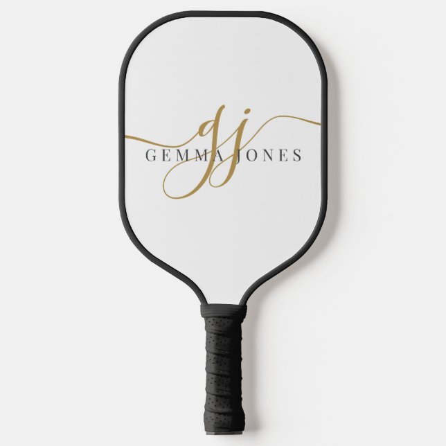 Raquette De Pickleball Élégant Monogramme noir or (Recto)
