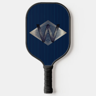Raquette De Pickleball Élégant Monogramme personnalisé bleu marine et arg