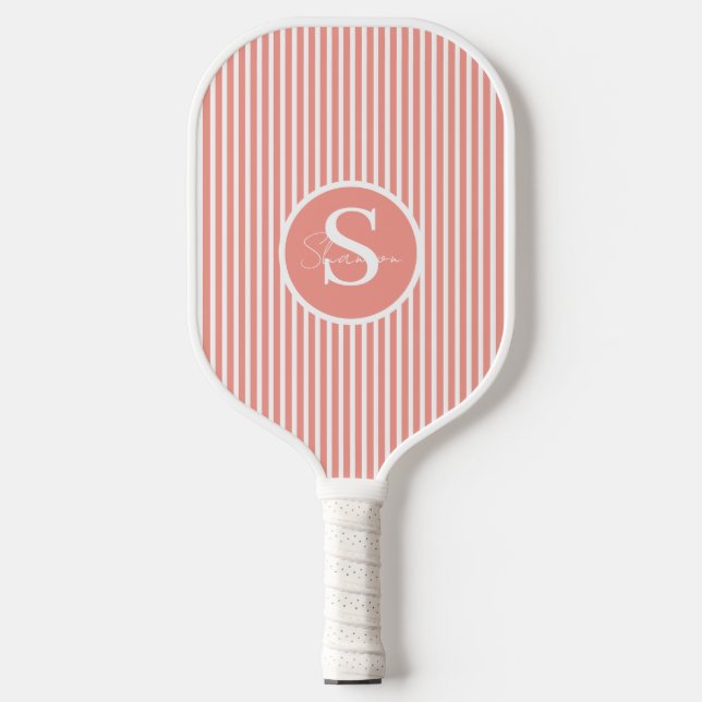 Raquette De Pickleball Élégant Monogramme rayé Bleu Paddle Pickleball (Recto)