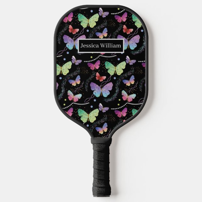 Raquette De Pickleball Élégant Papillons violets et bleus brillants (Recto)