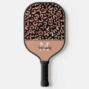 Raquette De Pickleball Élégant Rose Gold Glam Leopard Personnalisé