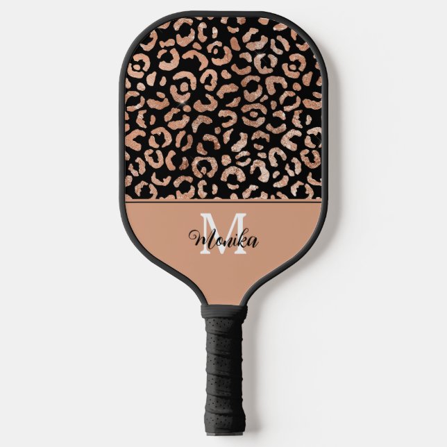 Raquette De Pickleball Élégant Rose Gold Glam Leopard Personnalisé (Recto)