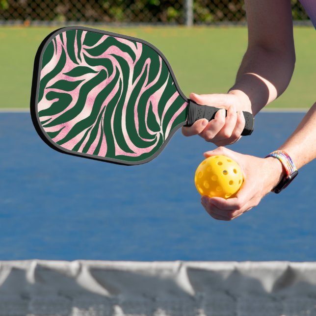 Raquette De Pickleball Elégant Rose vert Parties scintillant or Zebra (Insitu)