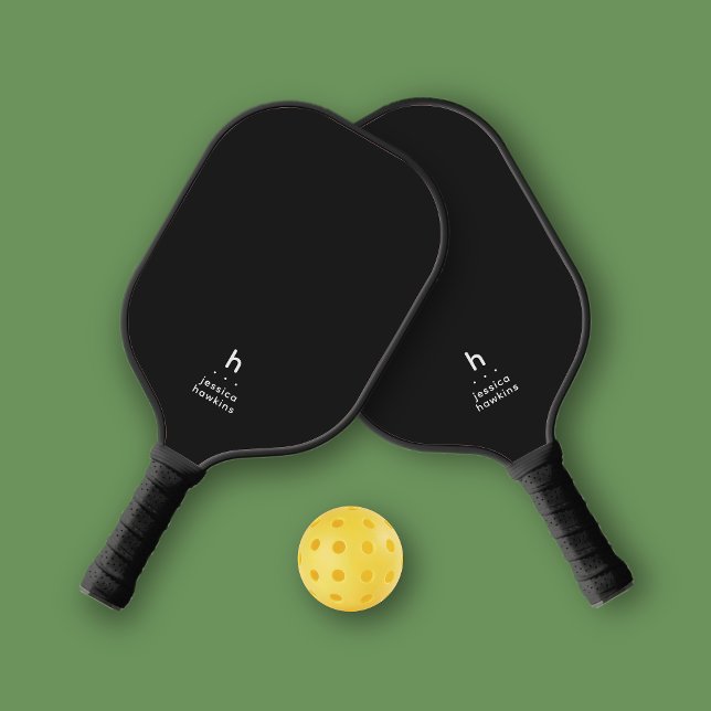 Raquette De Pickleball Élégant simple Monogramme noir Noir personnel (Créateur téléchargé)