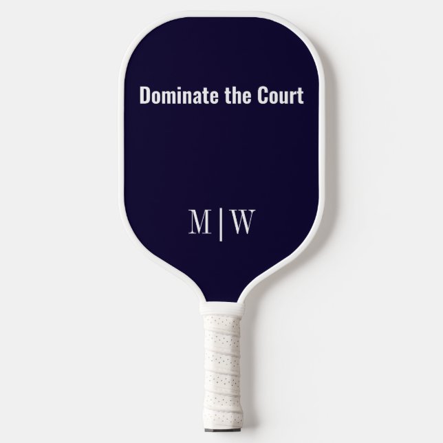 Raquette De Pickleball Elégant Slogan Navy Bleu & Blanc | Monogramme mode (Recto)