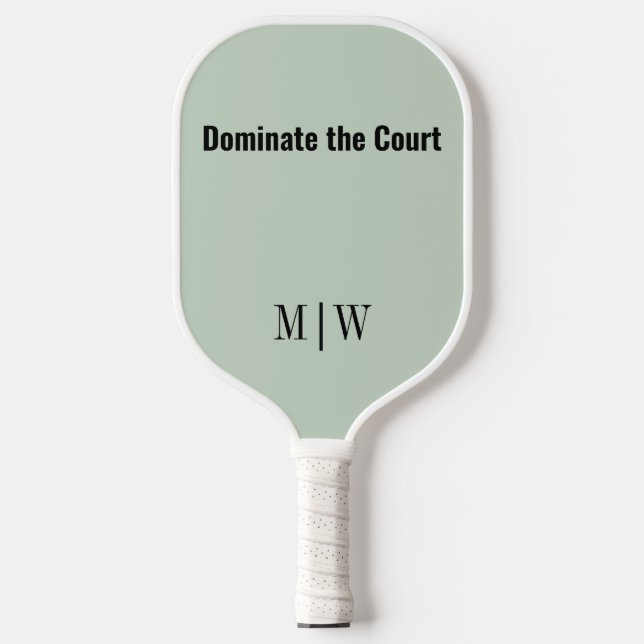 Raquette De Pickleball Élégant Slogan Vert, Noir | Monogramme moderne (Recto)