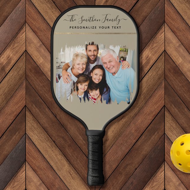 Raquette De Pickleball Elégant Taupe Moderne & Or Ajouter Votre Famille D (Créateur téléchargé)