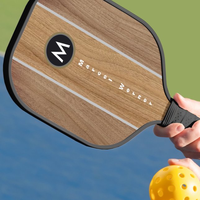 Raquette De Pickleball Élégante bande de bois rustique Monogrammé (Créateur téléchargé)