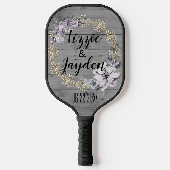 Raquette De Pickleball Élégante couronne florale Mariage rustique (Recto)