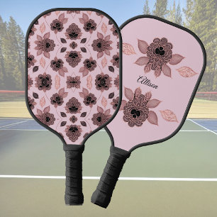 Raquette De Pickleball Elégante dentelle rose et noire au style vintage,