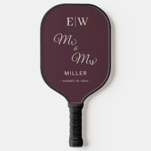 Raquette De Pickleball Elégante laque simple cerise, Mariage Monogramme