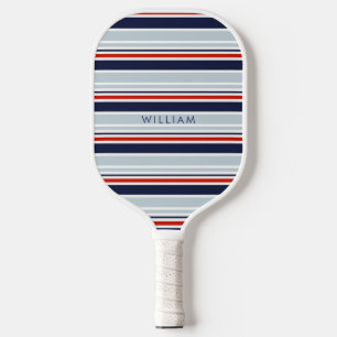 Raquette De Pickleball Elégante Marine Bleu & Gris Bandes Côtières Person