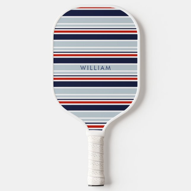 Raquette De Pickleball Elégante Marine Bleu & Gris Bandes Côtières Person (Recto)