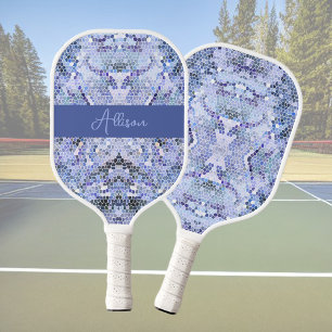 Raquette De Pickleball Elégante mosaïque bleue glace, coutume moderne