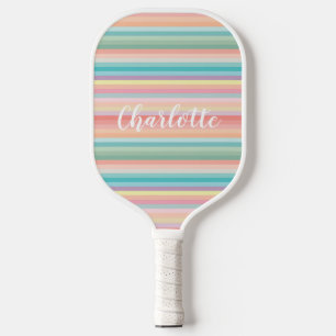 Raquette De Pickleball Élégantes rayures pastel arc-en-ciel personnalisée