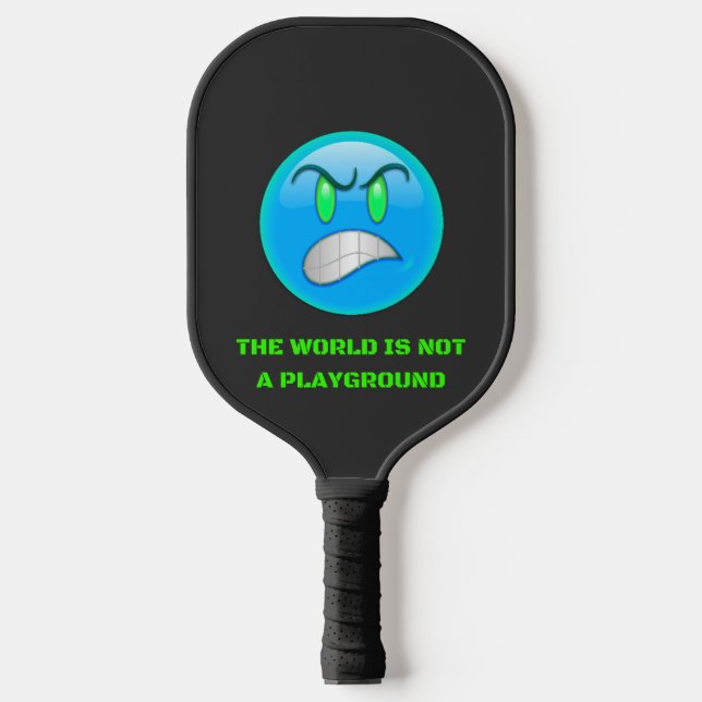 Raquette De Pickleball Émoji bleu, yeux verts et en colère (Recto)