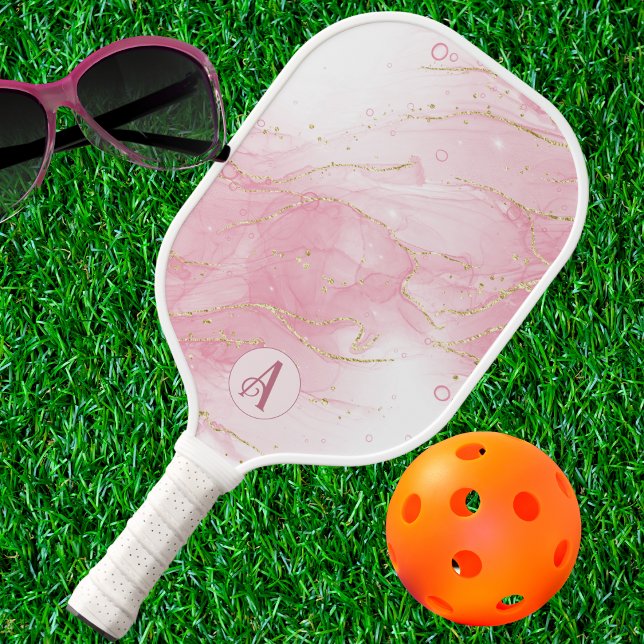 Raquette De Pickleball Encre d'alcool rose avec Monogramme de Parties sci (Créateur téléchargé)