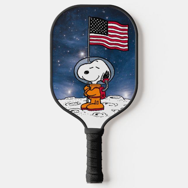 Raquette De Pickleball ESPACE | Snoopy avec astronaute du drapeau (Recto)