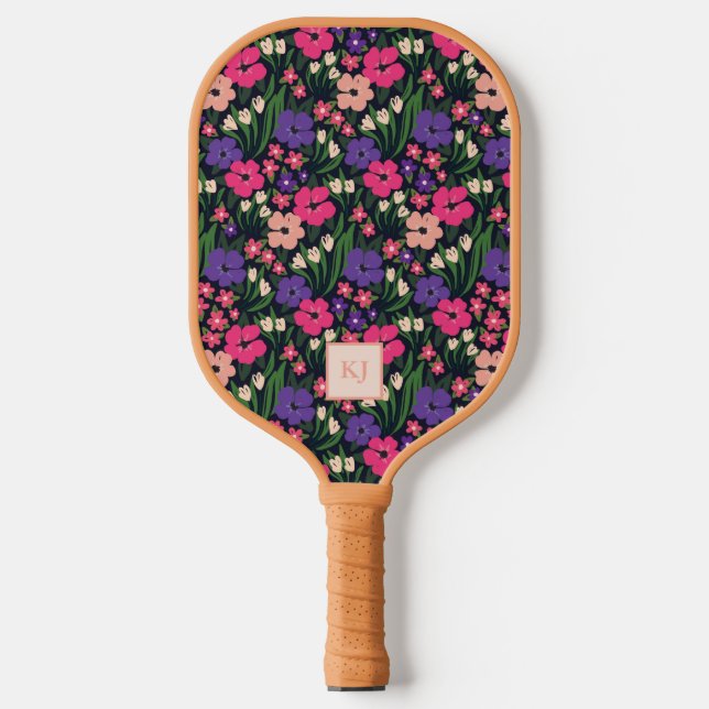 Raquette De Pickleball Été Ditsy Floral Monogramme Pickleball Paddle (Recto)