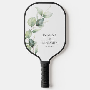 Raquette De Pickleball Éucalyptus Floral Feuille Script Mariage personnal