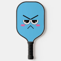 Face Kawaii En Colère Sur Bleu