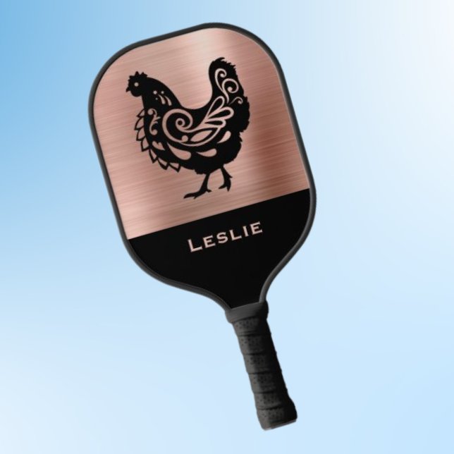 Raquette De Pickleball Fancy Chicken Silhouette in Faux Copper n Black (Créateur téléchargé)