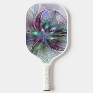 Raquette De Pickleball Fantaisie Abstraite Moderne Fleur Fractale Colorée