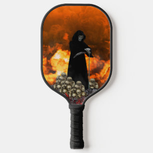 Raquette De Pickleball Faucheuse Grim avec flammes et crânes