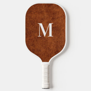 Raquette De Pickleball Faux cuir marron moderne Monogramme