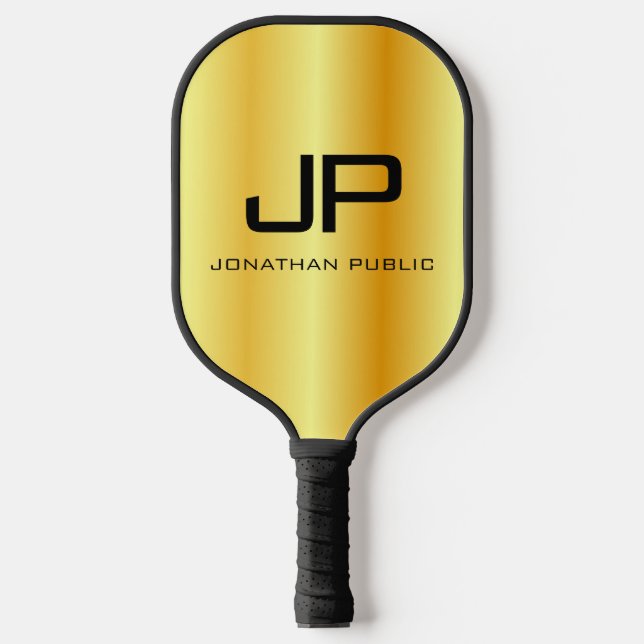 Raquette De Pickleball Faux Gold Deux côtés Monogramme Élégant Modèle (Recto)